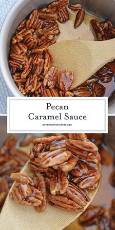 pecan caramel sauce in a bowl with spoon