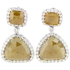 These stunning earrings feature 2 Rose Cut Natural (unheated) Fancy Yellow Diamonds, total of 32.52 carats, encircled in a single halo of round brilliant Diamonds. They are hanging from Emerald Cut Natural Fancy Yellow Diamonds, total of 7.66 carats, encircled in a single halo of round brilliant Diamonds. The Yellow Diamonds are all translucent and unheated. They are set in a 18k white gold setting, with 18k yellow gold prongs on the center stone. Total diamond weight (not including yellow diamonds) = 8.41 carats. Emerald Cut Diamond Earrings, Princess Cut Earrings, Large Gold Earrings, White Diamond Earrings, Yellow Diamonds, Asscher Cut Diamond, Fancy Yellow Diamond, Baguette Cut Diamond, Diamond Drops