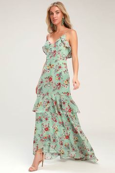 Cute Floral Dresses and Printed Party Attire | Latest Styles of Women's Floral-Print Dresses at Great Prices Dress Code For Women, Spring Fashion Dresses, Sage Dresses, Sage Bridesmaid Dresses, Best Dresses For Women, Christmas Tables, Green Formal Dresses, Sage Green Floral, Sage Green Dress