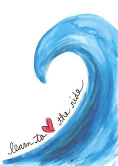 a drawing of a blue wave with the words learn to love written in red on it