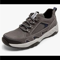 Rockport Xcs Riggs Blucher Trekker Men's Steel Grey Suede/Mesh Sneakers 9.5 Wide New In Box. Gray Gore-tex Walking Sneakers, Sporty Gore-tex Walking Shoes With Laces, Gore-tex Sporty Walking Shoes, Breathable Mesh Lace-up Hiking Boots, Gray Sporty Sneakers For Outdoor Work, Gray Breathable Sneakers For Outdoor Work, Sporty Gray Sneakers For Outdoor Work, Breathable Gray Sneakers For Outdoor Work, Casual Low-top Hiking Boots With Breathable Mesh