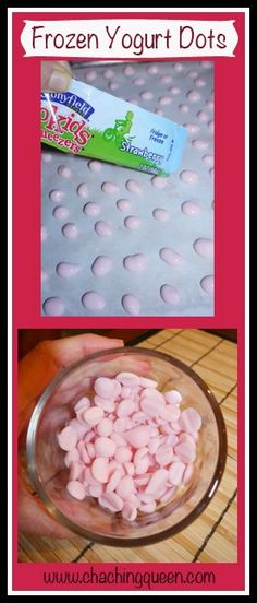 frozen yogurt dots in a glass bowl