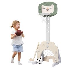 3-in-1 toddler basketball hoop includes golf game, basketball game and soccer goal game. Children can not only play alone but also can play together with their friends, relatives and parents to enjoy the enlightenment of our basketball hoop. In addition, our toddler basketball hoop has 5 heights settings from 30.5''-45.5'', which is suitable for kids in wide age range from 2 to 7. Besides, it is made of non-toxic materials and has a stable triangle structure, which significantly reduce collision Toddler Basketball Hoop, Toddler Basketball, Toddler Sports, Teamwork Skills, Activity Center, Kids Basketball, Soccer Goal, Sports Toys, Play Centre