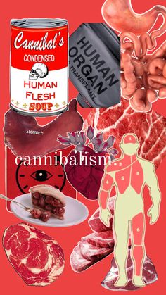 an image of food that includes meats and other things in the shape of a human body