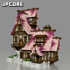 a pink and brown house made out of lego blocks with the words upcorre on it