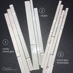 four pieces of white glass are shown with instructions on how to cut them and put them together