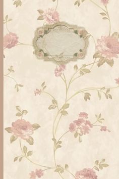 a floral wallpaper with pink flowers and a white frame in the center on a beige background