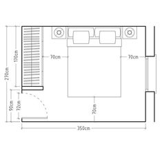 the floor plan for a small bedroom with a bed and nightstands, which are not in