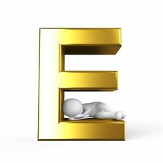 a gold letter e with a baby in the bottom corner and an infant on top