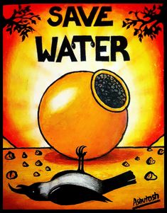 a painting of an orange with the words save water on it