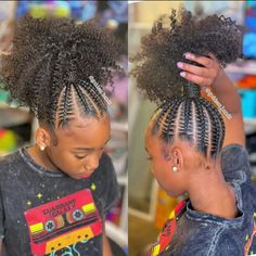 Little Black Girls Braided Hairstyles For Kids Updo, Hair Braided Up Into Ponytail, Braided Updo For Black Kids, Kids Feed In Ponytail, Braids Up Into A Ponytail, Braided Ponytail With Weave, Black Kids Hairstyles Ponytails, Cute Hairstyles 4c Hair, Kids Styles Hair Black Braids