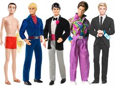 three male dolls are standing next to each other