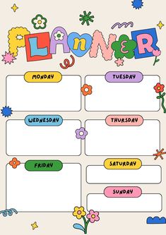 an image of a planner with flowers and stars on the page, which is written in english