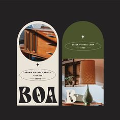 an advertisement for a furniture store with the name boa on it's front and back side