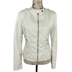 Nwt Coalition La Vegan Leather Womens White Moto Biker Jacket Condition: Nwt Color: White Size/Measurements Size: Medium Bust (Armpit To Armpit): 18.5” Waist: 33” Length: 23” Sleeve: 24” Material: Shell-100% Polyurethane/Underlay-100% Viscose/Lining-100% Polyester Description: Womens Vegan Leather Moto Biker Jacket With Fitted Snap Button Collar, Side Zip Pockets, Expansion Zippers At Cuffs, Zip Front Closure Style Tags: Jeans, Blue Jeans, Denim, Stylish, Basic, Essential, Everyday, Simple, Casu Casual White Leather Jacket With Zipper Closure, Casual White Leather Jacket With Zipper, White Moto Leather Jacket With Zipper Closure, White Biker Leather Jacket For Spring, White Moto Biker Jacket For Spring, White Moto Outerwear With Zipper Closure, Casual White Biker Jacket For Spring, White Moto Leather Jacket For Fall, Casual White Biker Jacket For Fall