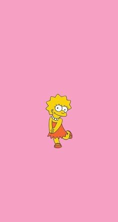 the simpsons character is standing in front of a pink background