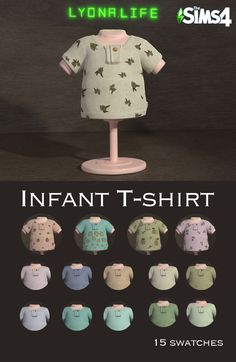 an infant's t - shirt is shown in different colors and sizes