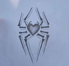 a drawing of a spider with a heart on it