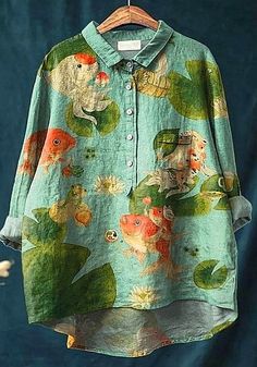 Graffiti Clothing, Linen Tops, Linen Shirts Women, Gorgeous Style, Linen Shirts, Shirts Women, Art Dress, Fish Art