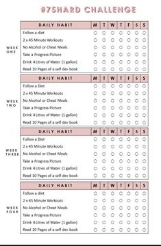 a printable workout log with the text, 7 - year challenge and daily calendar