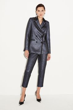 Metallic Jacquard Tailored Single Breasted Jacket | Karen Millen Designer Tailored Blazer With Gold Buttons, Tailored Long-sleeve Outerwear With Gold Buttons, Fitted Single-breasted Jacquard Blazer, Elegant Single-breasted Jacquard Blazer, Tailored Jacquard Single-breasted Blazer, Notes Style, Power Suit, Single Breasted Jacket, Tailored Jacket