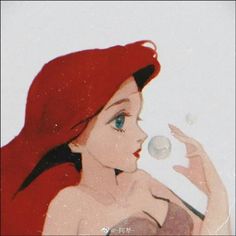 a painting of a woman with red hair blowing bubbles