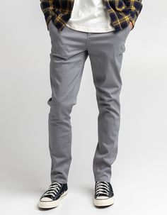 RSQ Mens Slim Taper Light Gray Chino. Cotton twill chino pants with stretch. Slant hand pockets. Back welt pockets with RSQ logo on left pocket opening. Tapered fit. Approx. inseam: 30". Approx. leg opening: 14". 97% cotton/3% spandex. Machine wash. Imported. Slim Fit Gray Tapered Leg Bottoms, Gray Slim Fit Tapered Leg Bottoms, Slim Fit Gray Pants With Pockets, Streetwear Chinos With Hip Pockets, Tapered Leg, Streetwear Chinos With Tapered Leg, Slim Fit Casual Dress Pants, Slim Fit Casual Dress Trousers, Casual Slim Fit Ankle-length Bottoms, Slim Fit Bottoms For Fall Streetwear