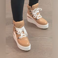 Super Cute Fashion Forward Lace Up Platform Sneakers Trendy Fall Wedge Sneakers, Beige Casual Wedge Sneakers For Spring, Casual Beige Wedge Sneakers For Spring, Brown Casual Wedge Sneakers For Spring, Christmas Lists, Platform Sneakers, Cute Fashion, Womens Shoes Sneakers, Fashion Forward