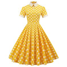 Yellow 50’s Dress, Cheap Yellow Vintage Dress, White Dress Gold Dots, Cheap Yellow Vintage Dresses, Cheap Yellow Dresses With Buttons, Summer Dresses Miggon 🛍️, Elegant Vintage Dresses Miggon 🛍️, Vintage Dresses Miggon 🛍️, Dapper Day Dress