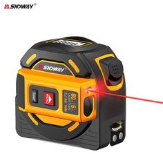 the laser distance meter is shown in yellow and black