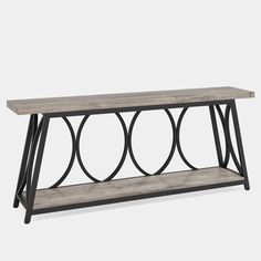 a wooden and metal console table