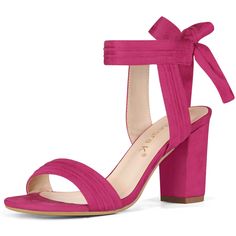 Shop Allegra K for open toe ankle tie back faux suede chunky heel sandals you are looking for, get more women's chunky heel for yourelf. Order now! Free Returns! Hot Pink Heels, Evening Heels, Chunky Heel Booties, Chunky Heel Sandals, Back To College, Womens Chunky Heels, Classic Heels, Chunky Heels Sandals, Pink Heels