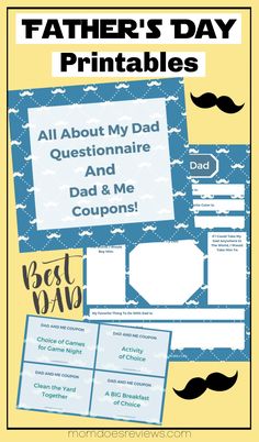 Father's Day Printables- All about Dad and Coupons! #SuperDadGifts Crafts For Dad, Dad Printable, Fun Printables, Print Out, All About Me!, Me Clean, Our Kids, Some Fun