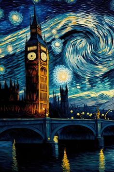 the big ben clock tower towering over the city of london in front of a starry night sky