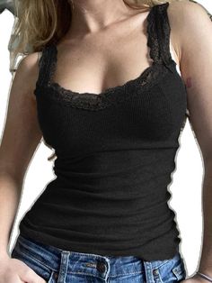 Scoop Neck Tops With Lace Trim And Stretch, Fitted Scoop Neck Top With Lace Trim, Fitted Solid V-neck Camisole, Fitted Lace Trim V-neck Tank Top, Fitted Black Tank Top With Lace Trim, Black Fitted V-neck Camisole, Gray Tank Top, Grey Tank Top, Gray Tank