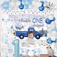 PRICES MAY VARY. WONDERFUL IN ONDERLAND: Your baby is about to turn one in this beautiful winter. This themed birthday party certainly makes the new year bright! The fresh color palette with a tone of snowflake patterns is sweet and dreamy for your baby boy. Enjoy this wonderful day and have a great time with everyone in this true winter wonderland WINTER ONEDERLAND 1ST BIRTHDAY BOY DECORATIONS INCLUDES - 56 x 12’’ latex balloons | 36 x 5’’ latex balloons | 3 x foil balloons | 9 x cutouts | 1 x January 1st Birthday Ideas Boy, December Birthday Party Ideas For Boys, 1st Birthday Boy Decorations, Backdrop Balloon Garland, First Birthday Decorations Boy, 1st Birthday Boy Themes, Backdrop Balloon