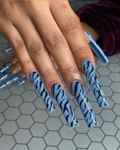 Blue And Black Nails, Fun Blue Nails, Stylish Nails Designs, Work Nails, Nails Only