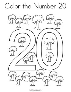 the number 20 coloring page with trees and numbers