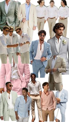 men in pastel colored suits and white shirts