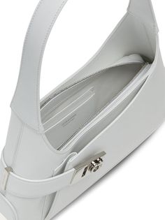 Ferragamo Medium Hobo Leather Shoulder Bag - Farfetch Business Bags With Silver-tone Hardware In White, White Business Bags With Silver-tone Hardware, White Shoulder Bag With Silver-tone Hardware For Office, White Shoulder Bag With Palladium Hardware For Business, White Business Shoulder Bag With Palladium Hardware, Elegant White Shoulder Bag With Logo Hardware, White Calf Leather Shoulder Bag With Soft Leather, White Double Handle Shoulder Bag With Logo Hardware, Everyday White Shoulder Bag With Logo Hardware