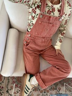 Gingham Jumpsuit Outfit, Fun Creative Outfits, Patterned Overalls Outfit, Overalls Outfit Teacher, Overall Teacher Outfit, Neutral Tops Outfit, Hot Springs Arkansas Outfits, Outfits With Fun Pants, Boho Inspo Outfit