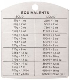 a metal tag with the measurements for each item