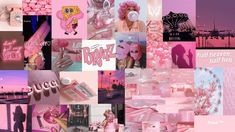 a collage of pink and purple images