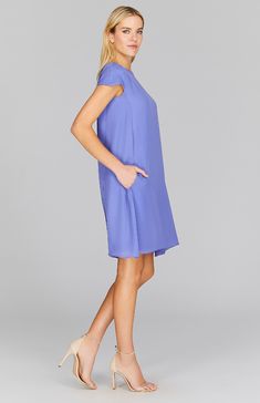 Our signature cap sleeve short trapeze dress, cut in striking shades of silk georgette. This dress features a playful back overlap and functional pockets. Persian Blue, Trapeze Dress, Go Blue, Cap Sleeve, Cap Sleeves, Persian, Shades, Silk, Blue