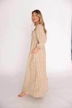 Peyton 100% Cotton Maxi Dress in Mocha Floral - Bump Friendly (XS-XL)