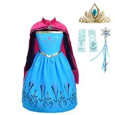 PRICES MAY VARY. Iconic ice princess snow queen coronation dress up costume for girls. Complete the coronation ceremony with the elegant accessories set (Crown, Gloves and Wand) to become the new monarch of the ice kingdom! Made of comfortable material, velvet and cotton. No itchy! Hand washable. Hidden zipper closure. Bodice with velvet long sleeves, embellished with tulip embroideries and golden trims. Printed floral pattern at skirt hemline. Features a pink detachable cape robe with a snowfla Christmas Party Fancy, Anna Coronation Dress, Princess Party Costume, Anna Coronation, Coronation Dress, Anna Dress, Elsa Dress, Daisy Girl, Christmas Party Outfit