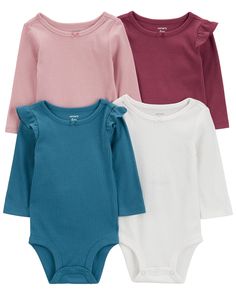 Multi Baby 4-Pack Long-Sleeve Bodysuits | carters.com Carters Baby Clothes, Baby Logo, Carters Baby, Clothes Ideas, Adorable Baby, Newborn Girl, Porch Ideas, Girls Long Sleeve, Shop Clothing