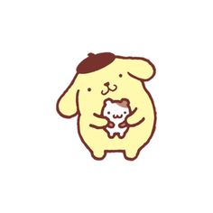 a drawing of a bear holding a baby in its arms with the caption hello kitty