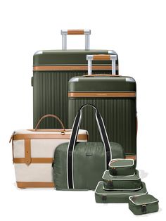 three pieces of luggage sitting next to each other