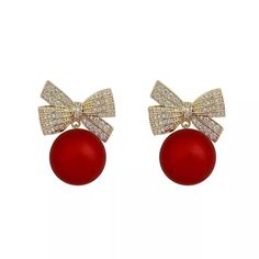 Real 14k Gold Plated High Quality Crystal Stud Earrings. Red Dangle. Perfect For Christmas. Red Statement Earrings, Handmade Pearl Jewelry, Candle Canvas, Christmas Bow, Gold Statement Earrings, Earring Post, Rhinestone Bow, Silver Pin, Travel Souvenirs